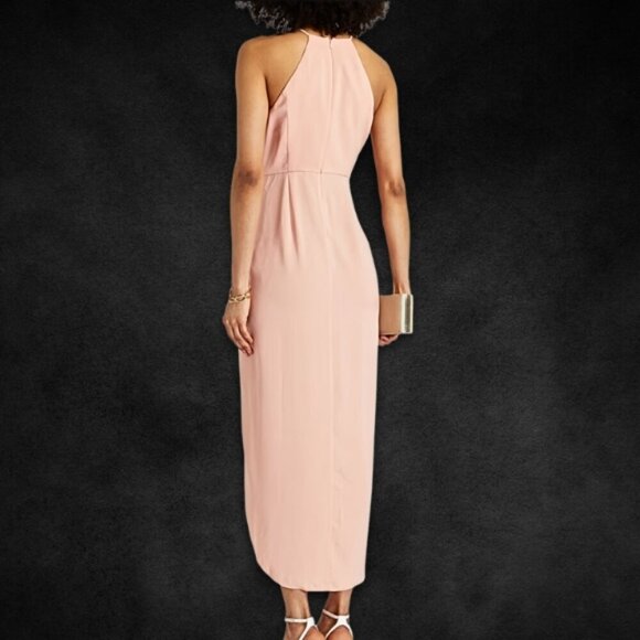 Halter Neck‎ Sleeveless Tulip Hem Blush Pink Midi Dress Party Cocktail - Picture 2 of 11